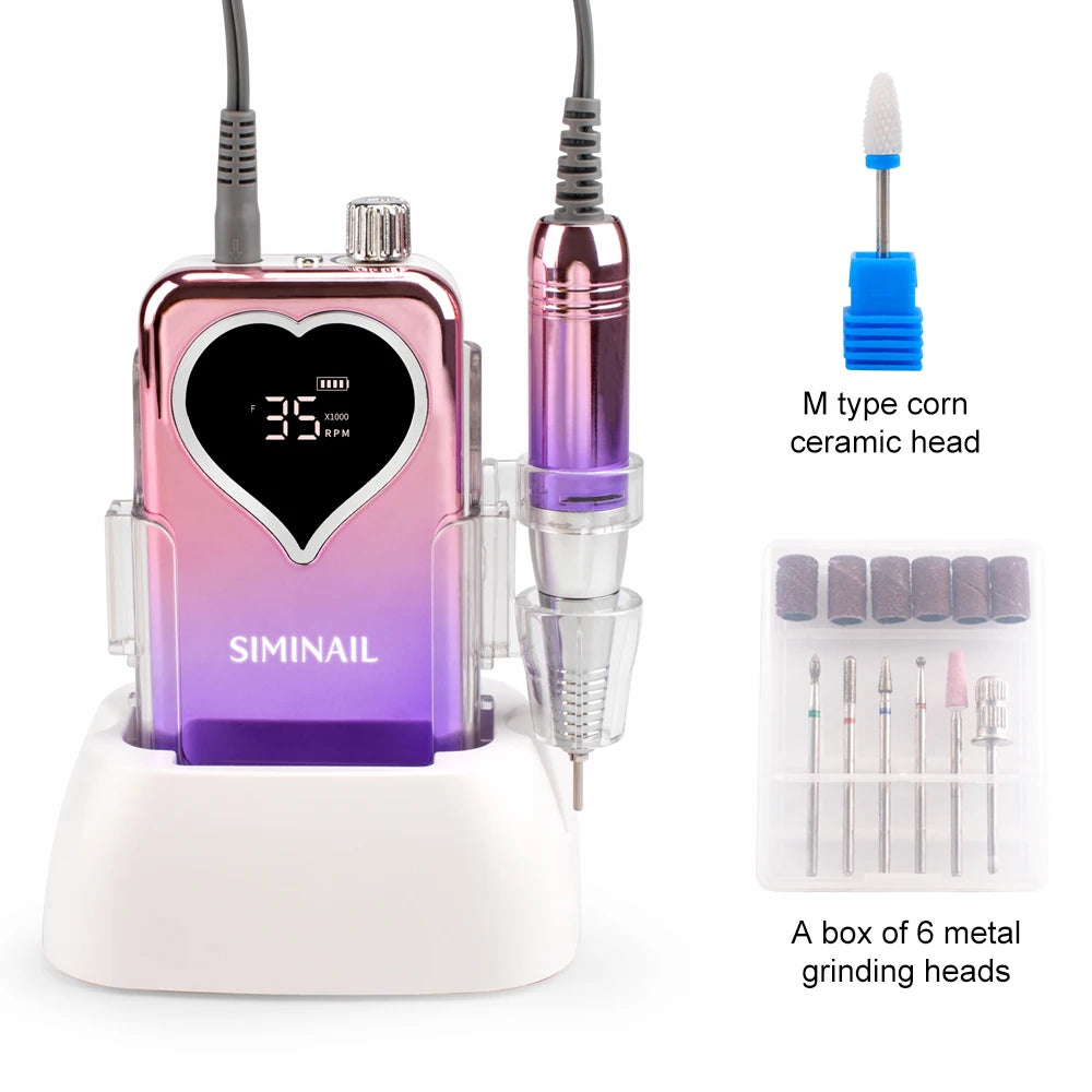 SIMINAIL Rechargeable Nail Drill Machine, 35000RPM Portable Electric E-File with Manicure Bit Set - Bond Well Supplies