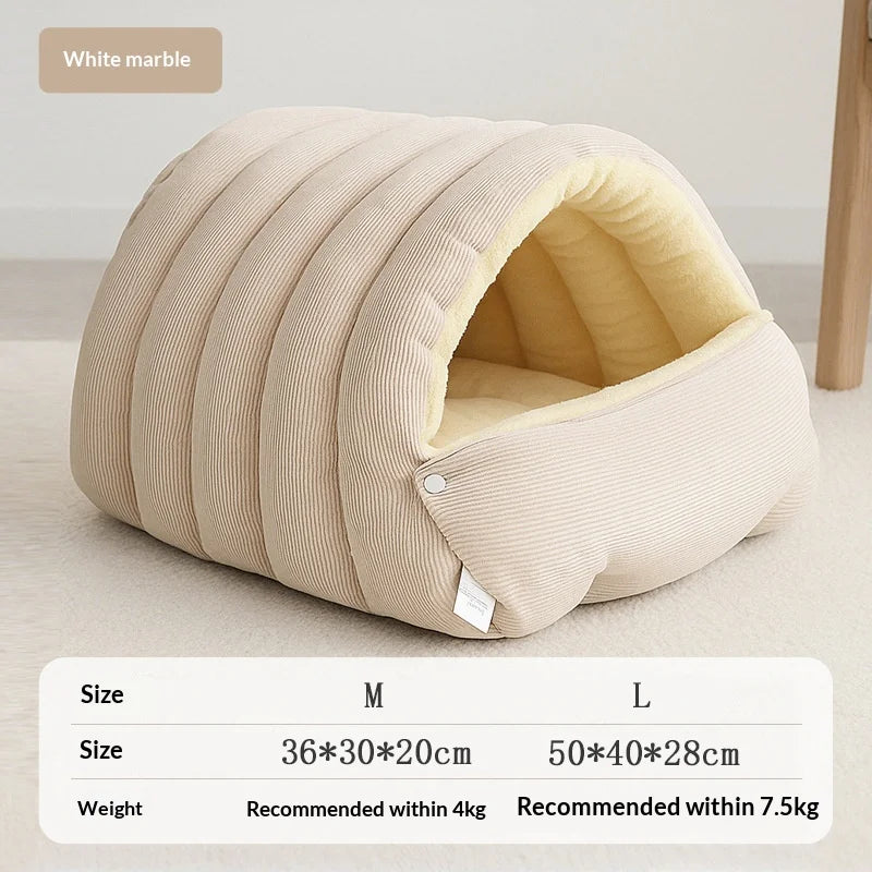 Plush Enclosed Cat House, Warm Winter Sleeping Bed for Cats & Small Pets, Washable Cover - Bond Well Supplies