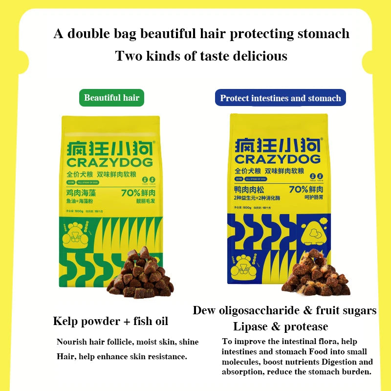 Fresh Soft Dog Food, Double Flavor Meat Recipe for Puppies, Small Breed and Senior Dogs