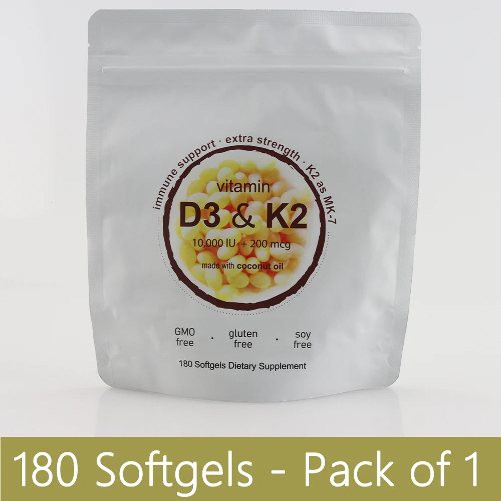 Extra Strength Vitamin D3 K2 Softgels, 10,000 IU D3 & 200mcg MK-7, Virgin Coconut Oil - Bond Well Supplies