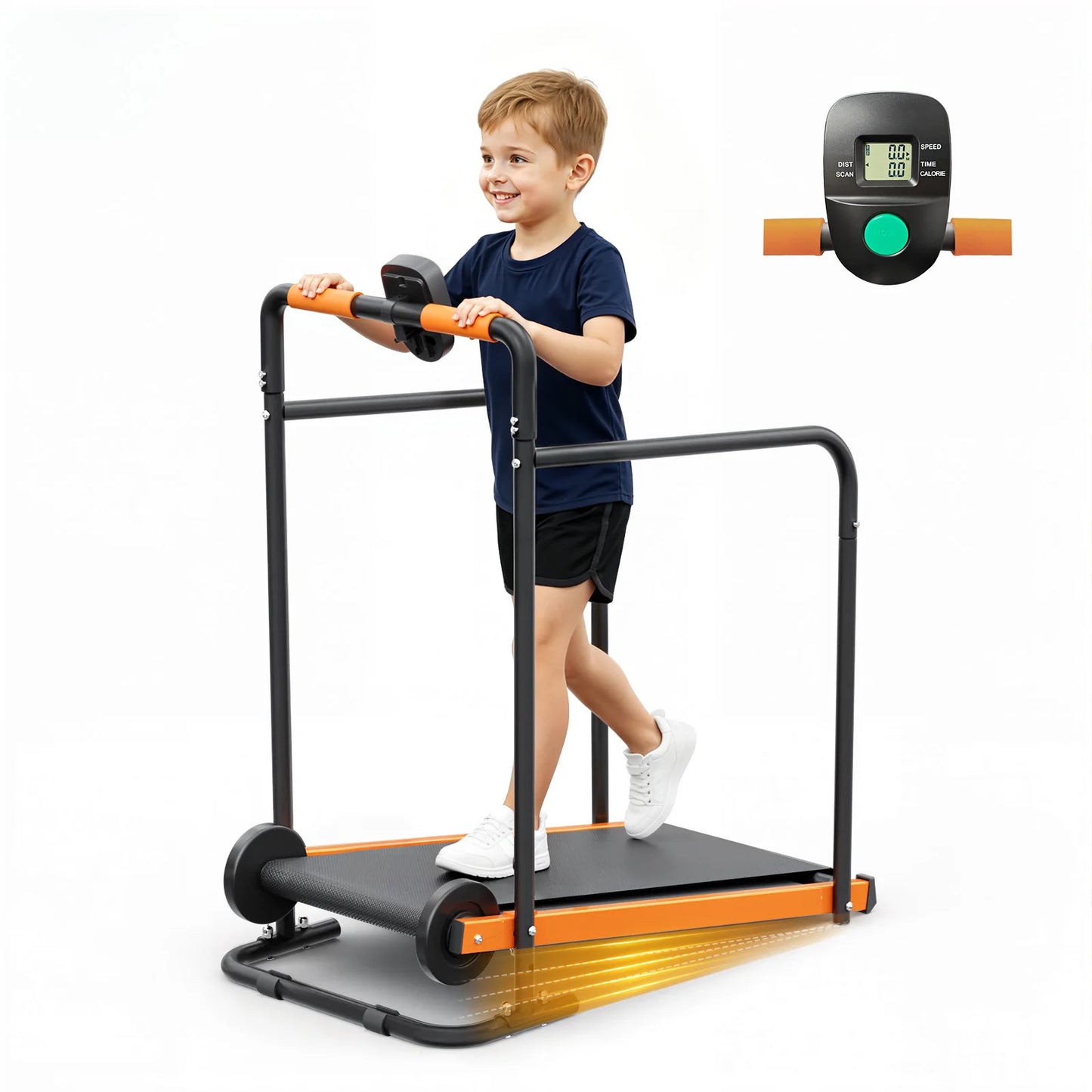 Kids Self-Propelled Walking Pad Treadmill, Non-Electric Indoor Exercise Equipment with Padded Front Handlebar