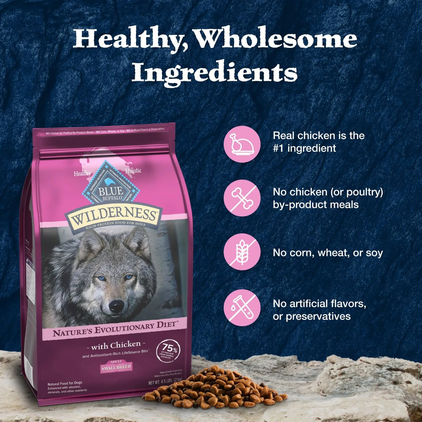 Wilderness Small Breed Dry Dog Food with Real Chicken & Wholesome Grains, Complete & Balanced Nutrition, 4.5 lb Bag