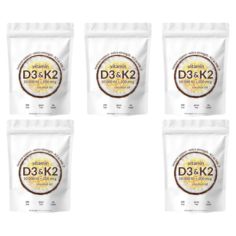 Vitamin D3 K2 Softgels with MK-7 & Coconut Oil, 10,000 IU + 200mcg, Bone & Immune Wellness Support - Bond Well Supplies
