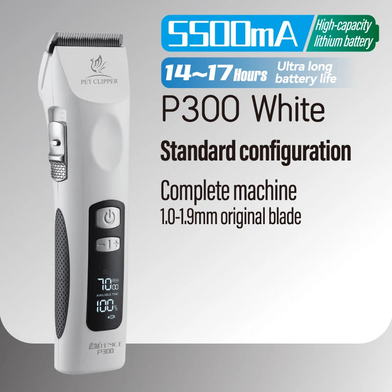 Fenice Professional Cordless Pet Hair Clipper, Rechargeable Low-Noise Grooming Trimmer & Shaver Kit