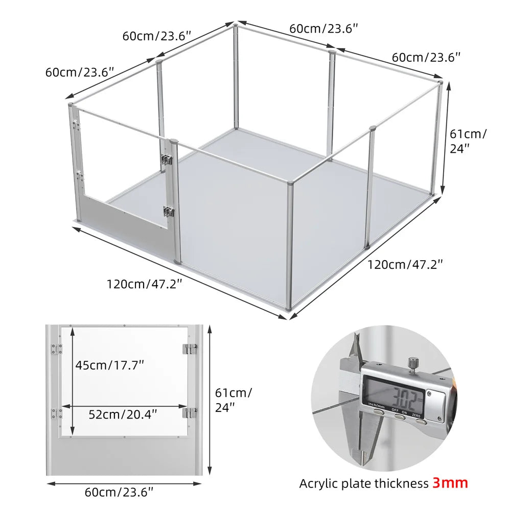 Large Acrylic Dog Playpen with Waterproof Whelping Pad, Clear Indoor Puppy Enclosure & Pet Fence