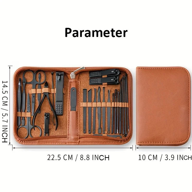 Professional Manicure Set, 26-Piece Stainless Steel Nail Clipper & Nail Care Kit with Travel Case - Bond Well Supplies