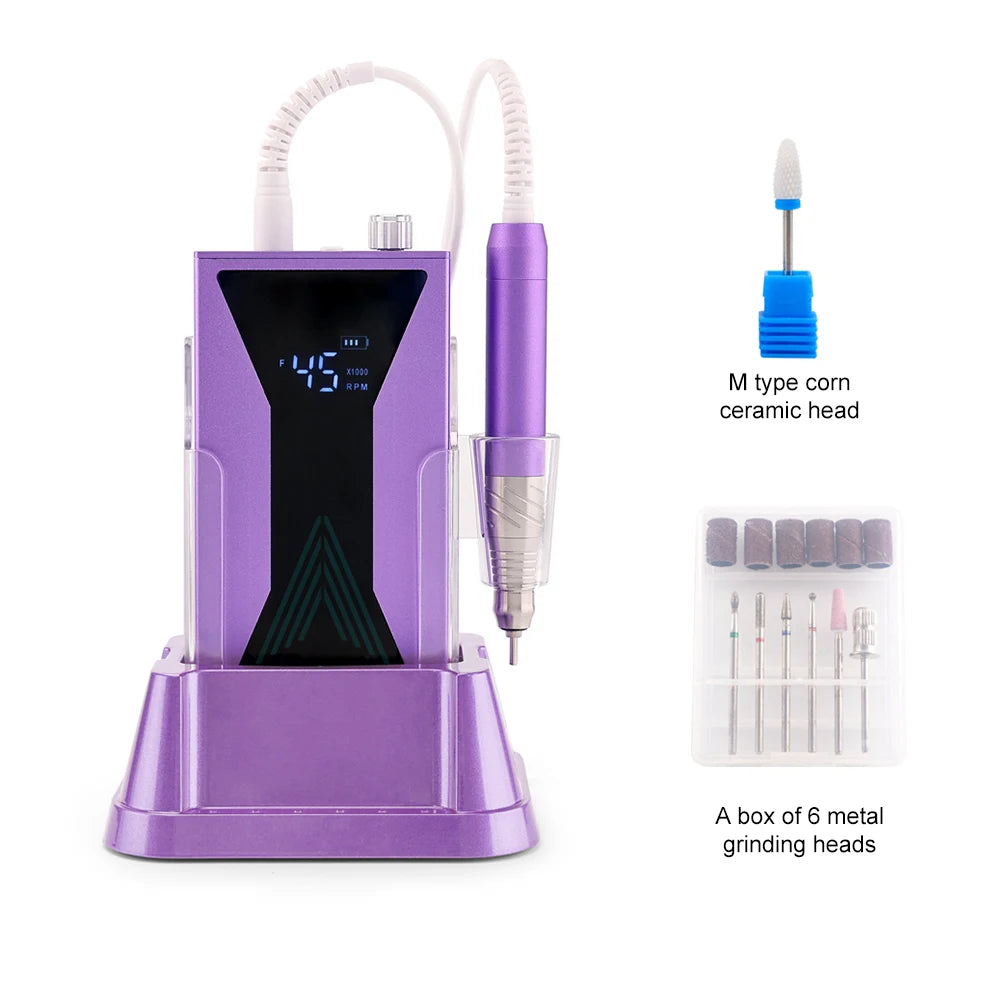 Professional 45000RPM Brushless Nail Drill Machine, Cordless 85W Portable Desktop Electric Manicure Polisher - Bond Well Supplies