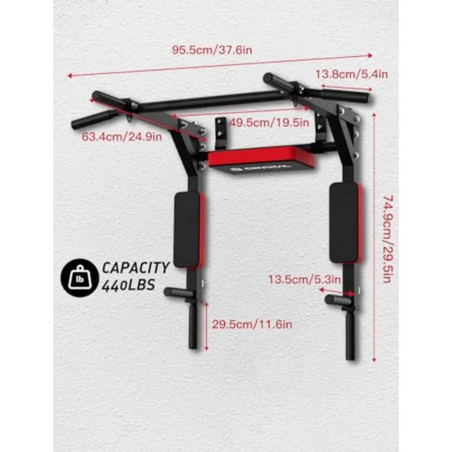 CRYSTAL FIT Heavy-Duty Wall-Mounted Chin-Up Bar, Pull-Up Bar & Dip Station, Supports up to 440 LBS