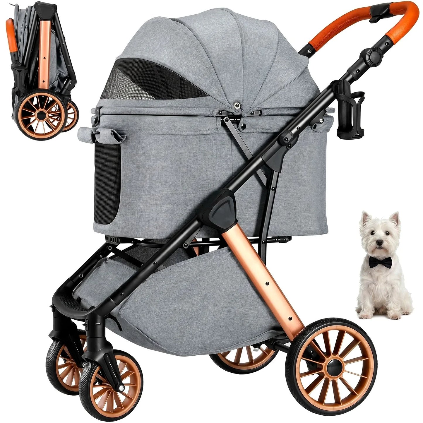 Pet Travel Stroller for Dogs and Cats with Shock-Absorbing Wheels, Foldable Design and Sun Shade