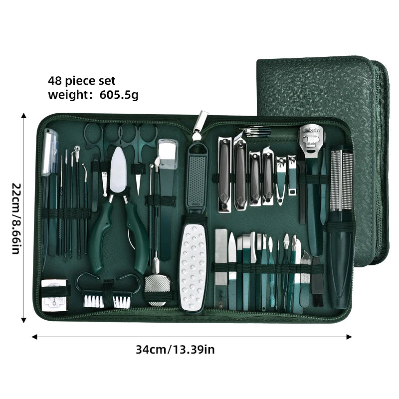 48-Piece Professional Nail Care Set, Stainless Steel Nail Trimmers, Manicure & Pedicure Tools - Bond Well Supplies