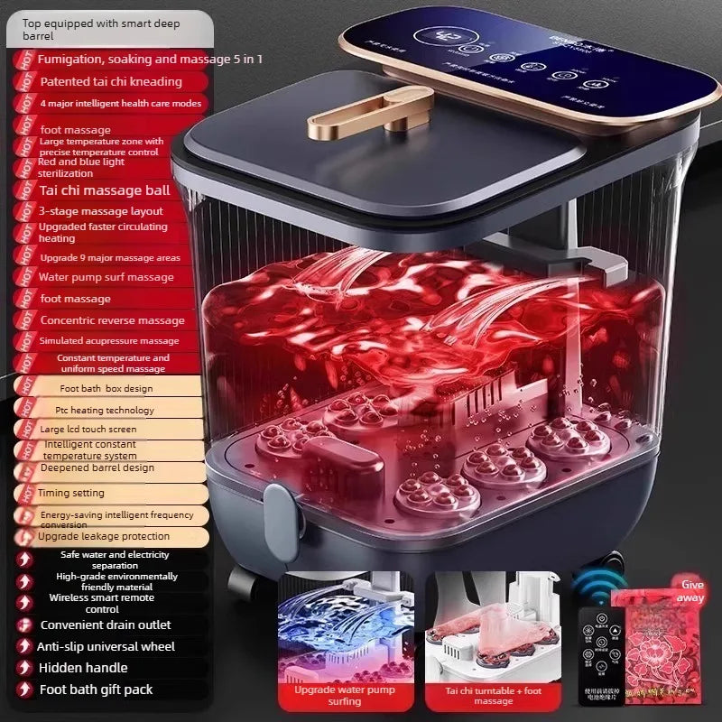Electric Foot Bath Spa Basin with Heating, Constant Temperature, Automatic Massage & Remote Control