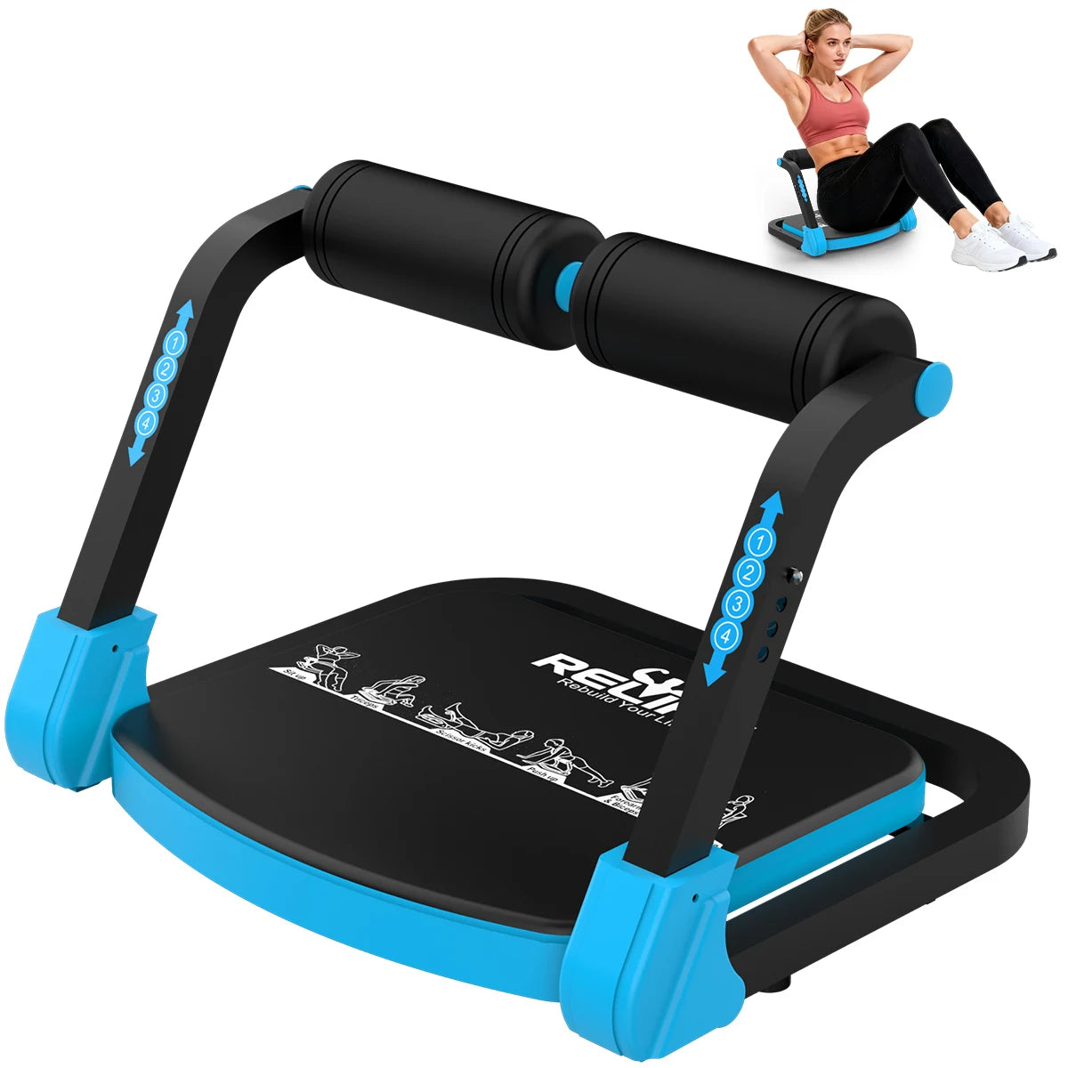 Adjustable Abdominal Core Trainer, Foldable Sit-Up Machine with Automatic Rebound for Home Workouts