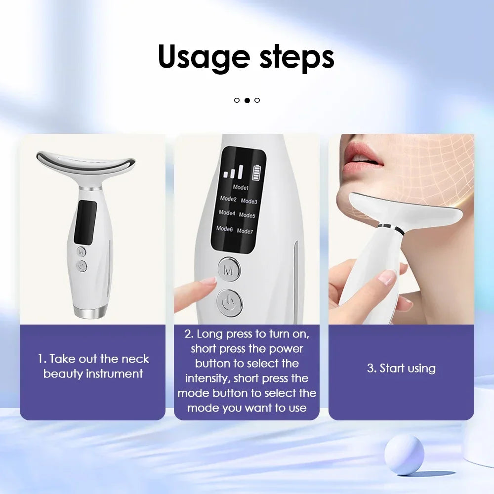 Electric Face & Neck Massager, 7-Color LED Light with Heating & Vibration Massage - Bond Well Supplies