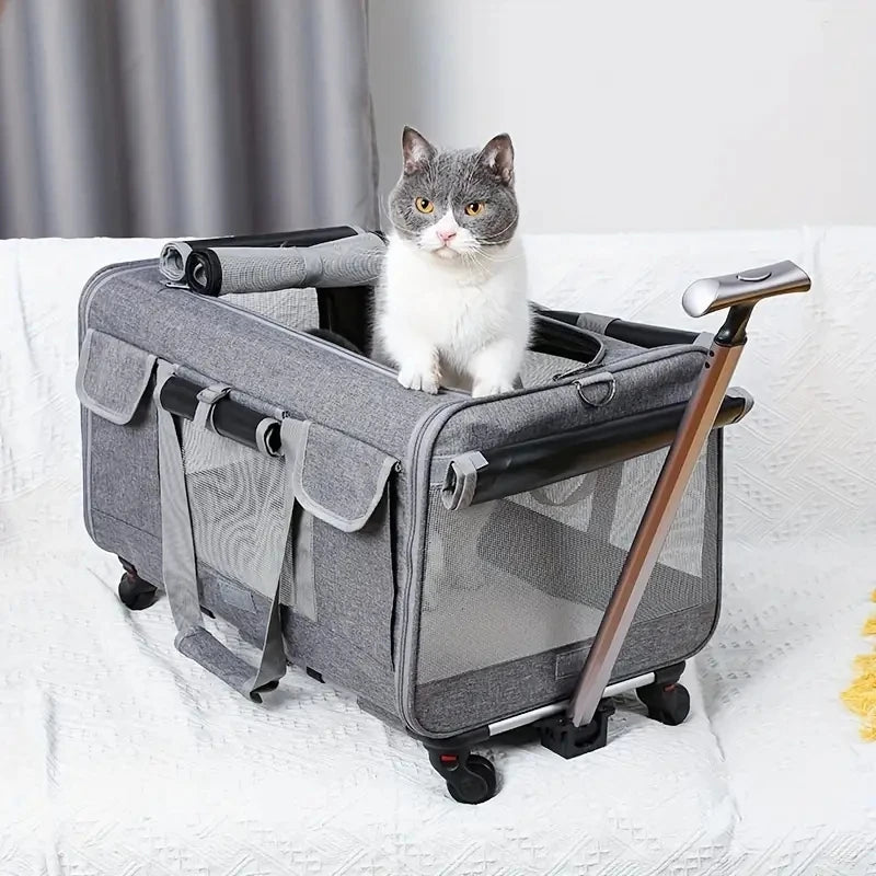 Extra Large Pet Travel Trolley Case, Portable Foldable Dog & Cat Carrier Bag with Detachable Design