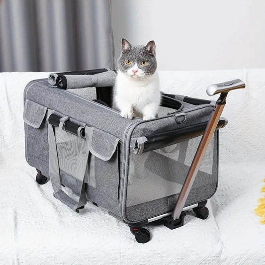 Extra Large Pet Travel Trolley Case, Portable Foldable Dog & Cat Carrier Bag with Detachable Design