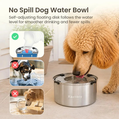 Kactoily Large Dog Water Bowl, 5.6L Stainless Steel No-Spill Bowl with Floating Disk for Slow Drinking - Bond Well Supplies