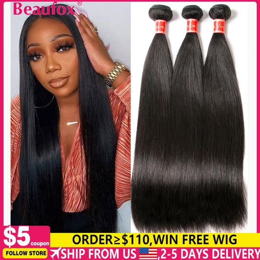 Beaufox Peruvian Straight Human Hair Bundles, Remy Weave Extensions, Natural Black, 8–30 Inches - Bond Well Supplies