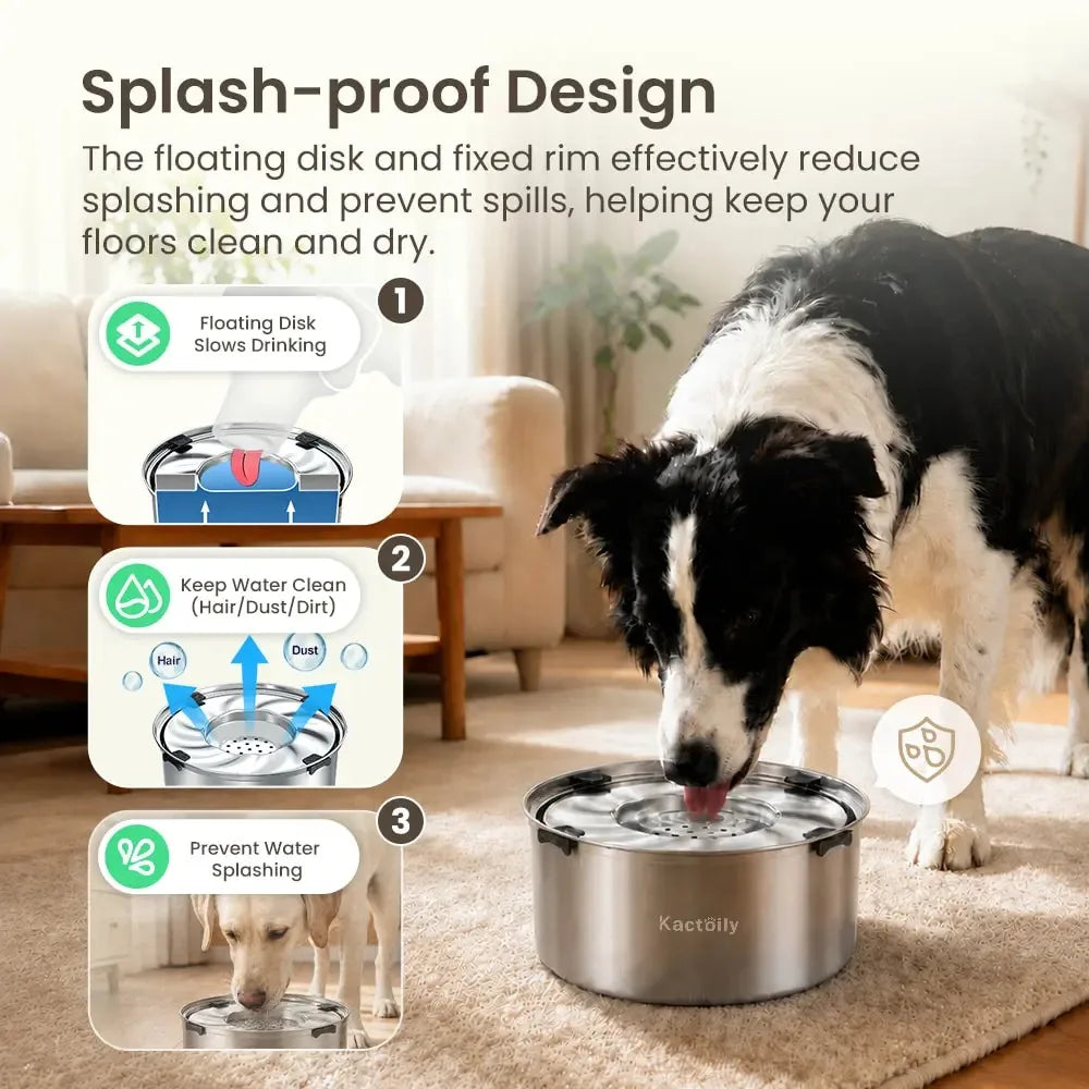 Kactoily Large Dog Water Bowl, 5.6L Stainless Steel No-Spill Bowl with Floating Disk for Slow Drinking - Bond Well Supplies