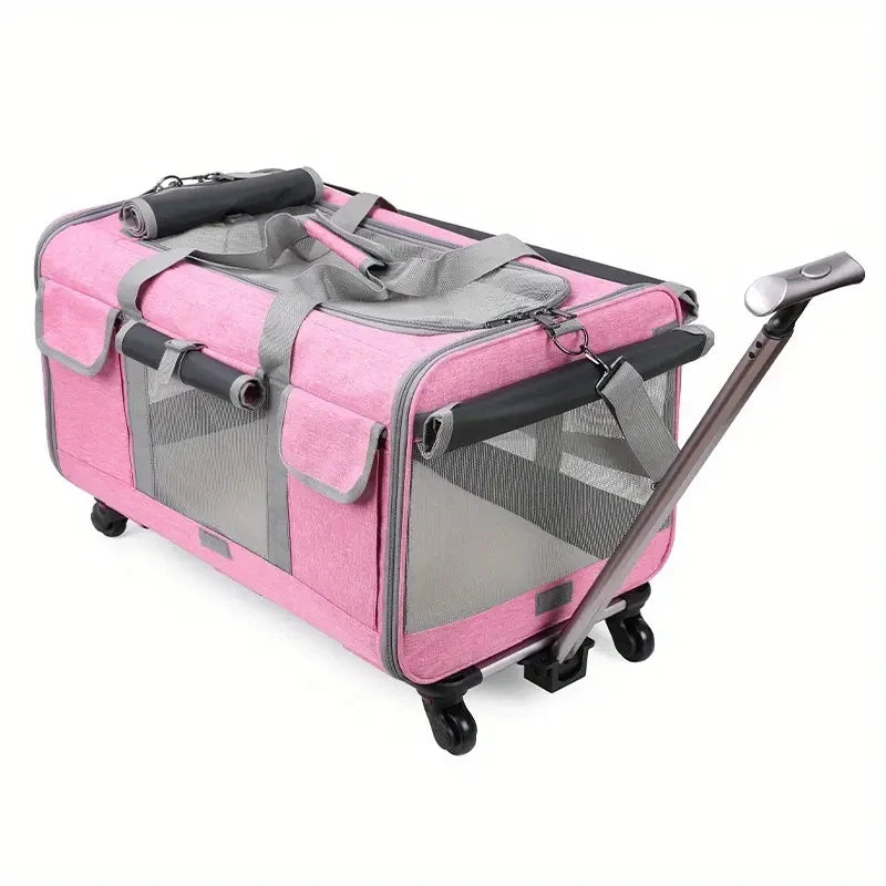 Extra Large Pet Travel Trolley Case, Portable Foldable Dog & Cat Carrier Bag with Detachable Design