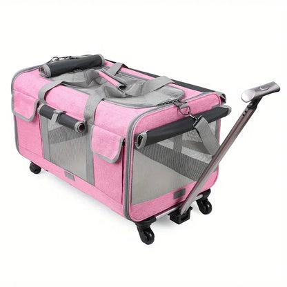 Extra Large Pet Travel Trolley Case, Portable Foldable Dog & Cat Carrier Bag with Detachable Design