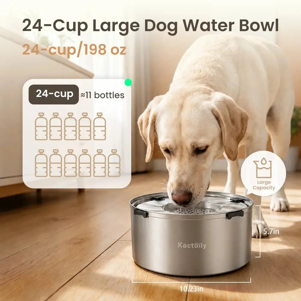 Kactoily Large Dog Water Bowl, 5.6L Stainless Steel No-Spill Bowl with Floating Disk for Slow Drinking - Bond Well Supplies