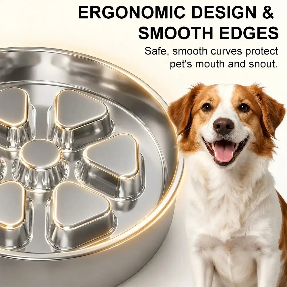 Kactoily 304 Stainless Steel Slow Feeder Dog Bowl, 2.5-Cup Non-Slip Raised Bowl for Medium & Large Dogs - Bond Well Supplies