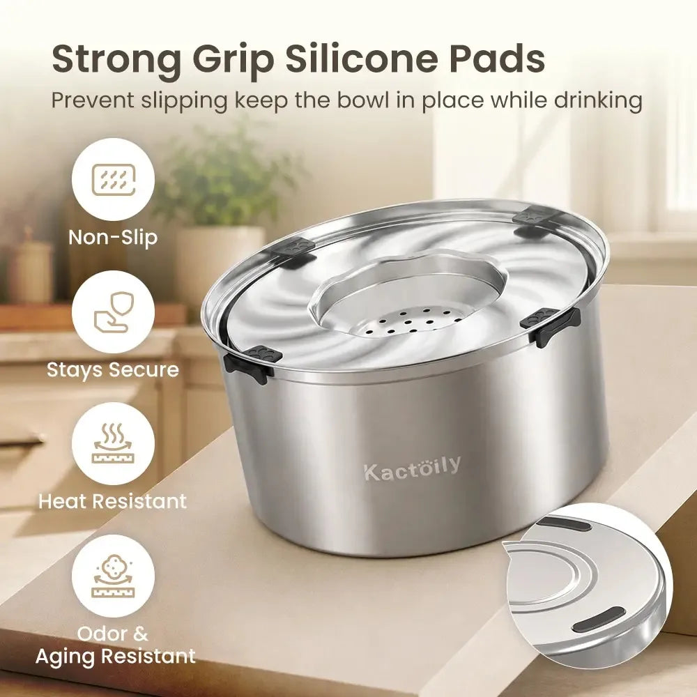 Kactoily Large Dog Water Bowl, 5.6L Stainless Steel No-Spill Bowl with Floating Disk for Slow Drinking - Bond Well Supplies
