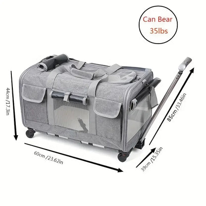 Extra Large Pet Travel Trolley Case, Portable Foldable Dog & Cat Carrier Bag with Detachable Design