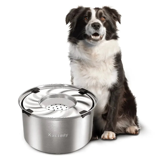 Kactoily Large Dog Water Bowl, 5.6L Stainless Steel No-Spill Bowl with Floating Disk for Slow Drinking - Bond Well Supplies