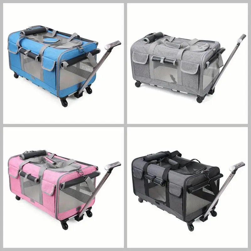 Extra Large Pet Travel Trolley Case, Portable Foldable Dog & Cat Carrier Bag with Detachable Design