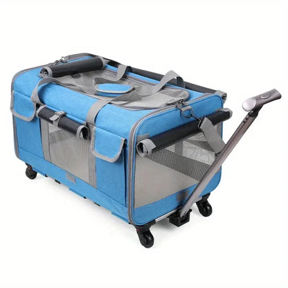 Extra Large Pet Travel Trolley Case, Portable Foldable Dog & Cat Carrier Bag with Detachable Design