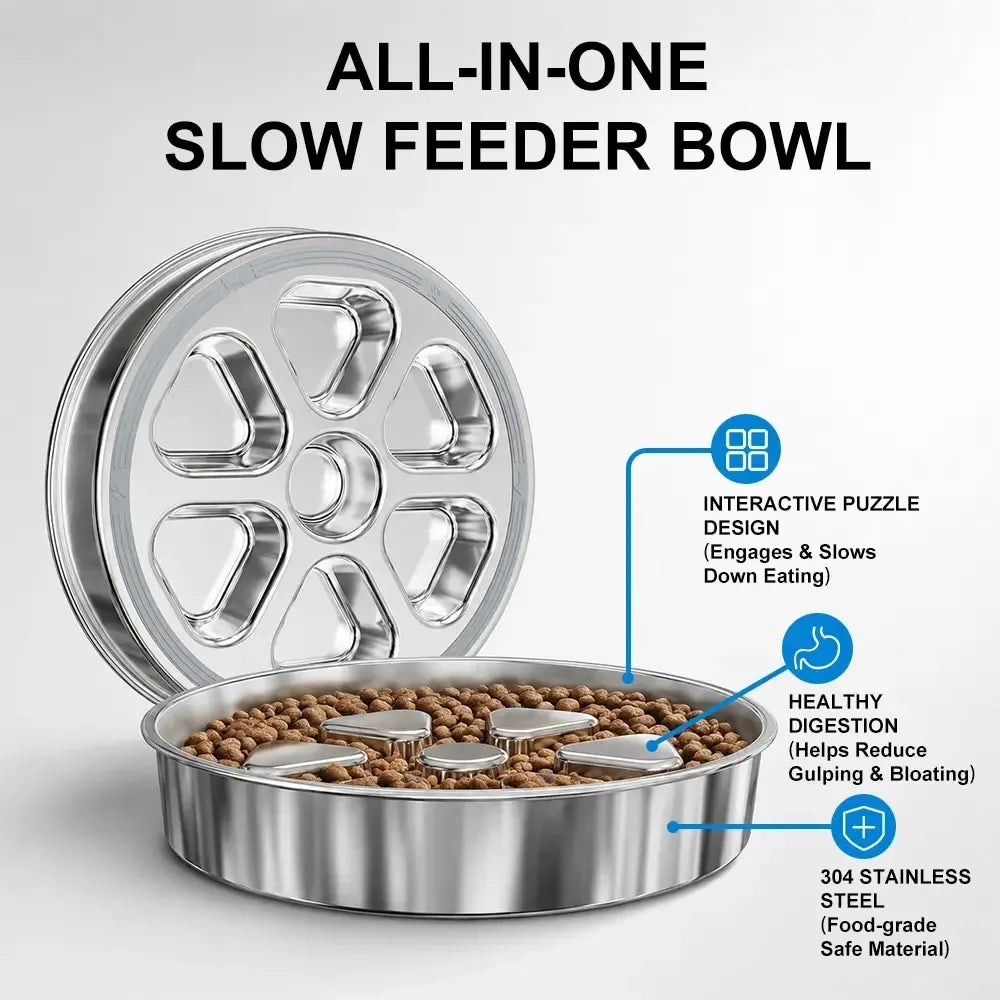 Kactoily 304 Stainless Steel Slow Feeder Dog Bowl, 2.5-Cup Non-Slip Raised Bowl for Medium & Large Dogs - Bond Well Supplies