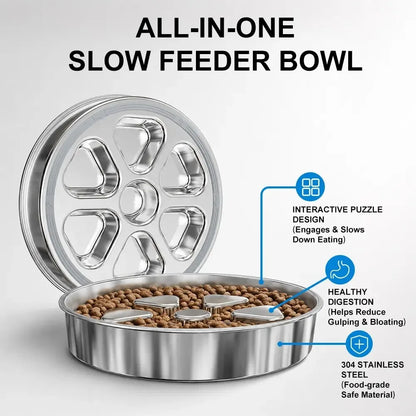 Kactoily 304 Stainless Steel Slow Feeder Dog Bowl, 2.5-Cup Non-Slip Raised Bowl for Medium & Large Dogs - Bond Well Supplies