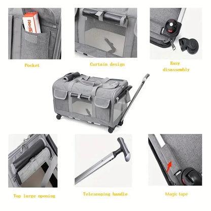Extra Large Pet Travel Trolley Case, Portable Foldable Dog & Cat Carrier Bag with Detachable Design
