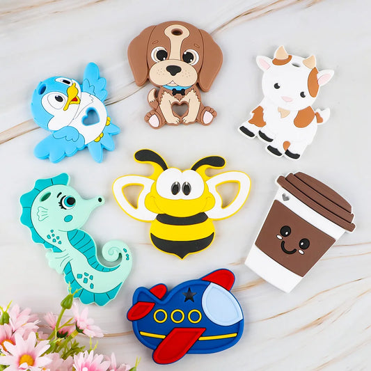 Sunrony 1PC Cartoon Animal Silicone Pendant, Food-Grade DIY Pacifier Chain Accessory - Bond Well Supplies