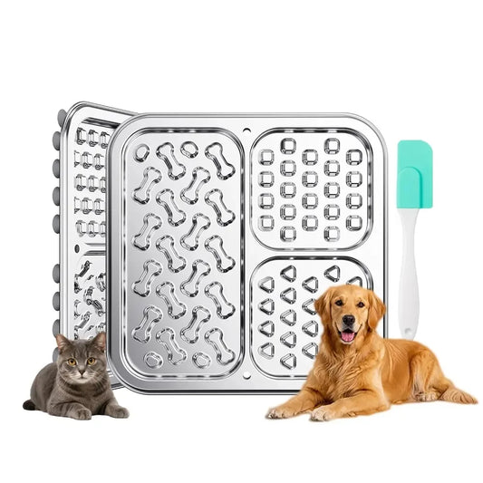 Kactoily Dog & Cat Lick Mat, Stainless Steel Slow Feeder with 3 Textured Zones for Peanut Butter, Yogurt & Wet Food - Bond Well Supplies