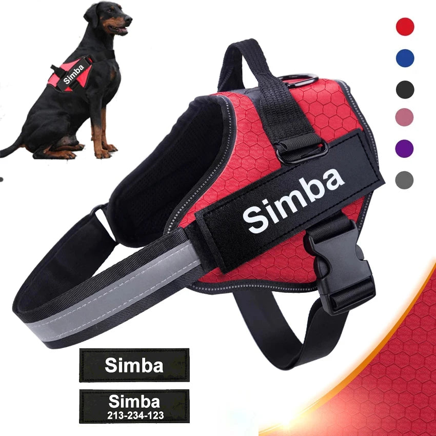 Personalized No-Pull Reflective Dog Harness Vest, Adjustable Custom Harness for Small & Large Dogs