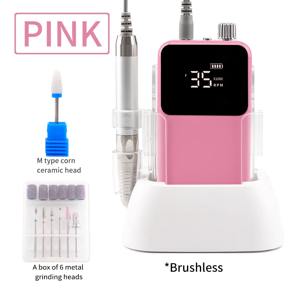 Rechargeable Brushless Nail Drill Machine, 35000RPM Cordless Electric Manicure Tool - Bond Well Supplies