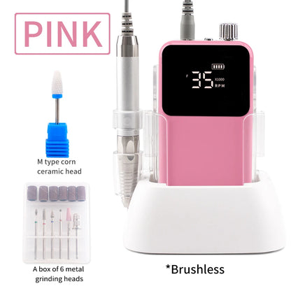 Rechargeable Brushless Nail Drill Machine, 35000RPM Cordless Electric Manicure Tool - Bond Well Supplies