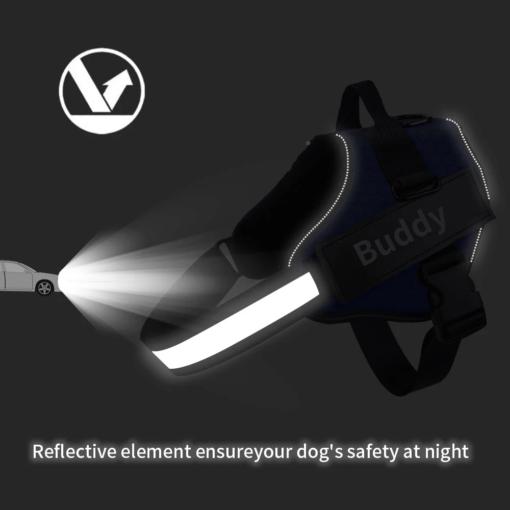 Personalized No-Pull Reflective Dog Harness Vest, Adjustable Custom Harness for Small & Large Dogs