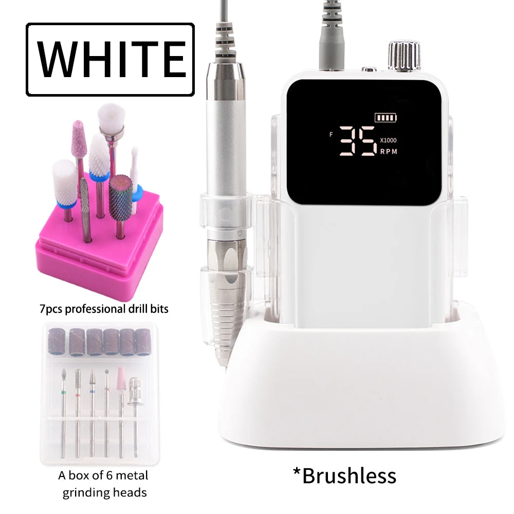 Rechargeable Brushless Nail Drill Machine, 35000RPM Cordless Electric Manicure Tool - Bond Well Supplies