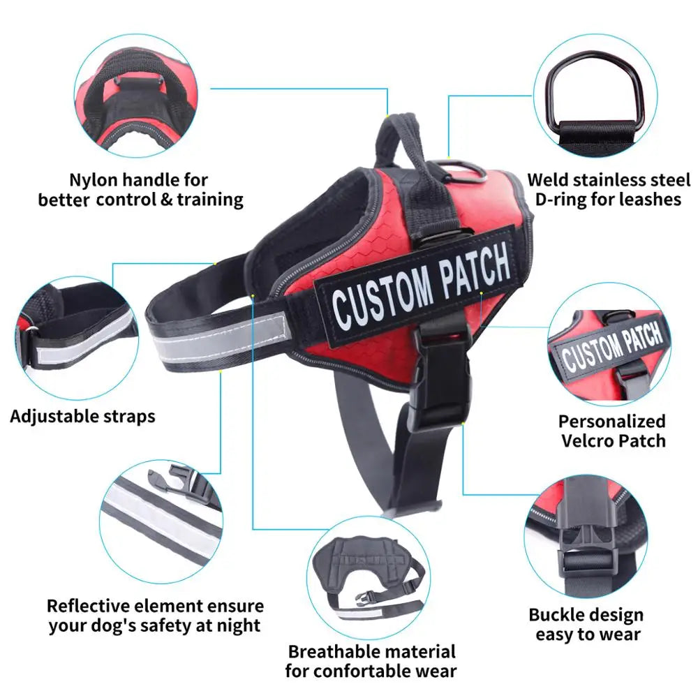 Personalized No-Pull Reflective Dog Harness Vest, Adjustable Custom Harness for Small & Large Dogs