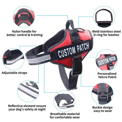 Personalized No-Pull Reflective Dog Harness Vest, Adjustable Custom Harness for Small & Large Dogs
