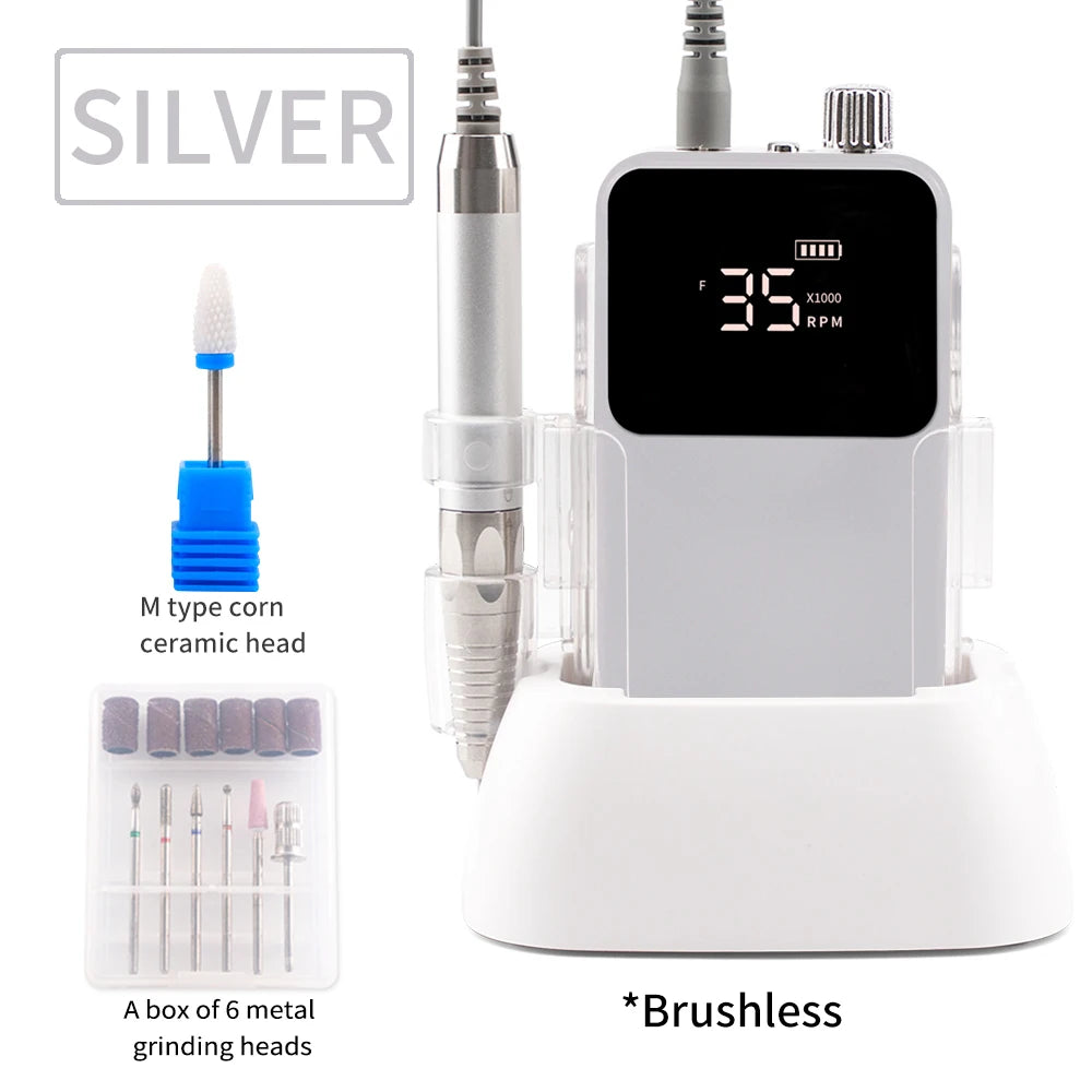 Rechargeable Brushless Nail Drill Machine, 35000RPM Cordless Electric Manicure Tool - Bond Well Supplies