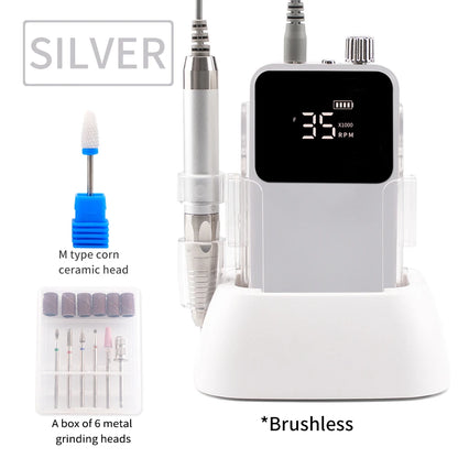 Rechargeable Brushless Nail Drill Machine, 35000RPM Cordless Electric Manicure Tool - Bond Well Supplies