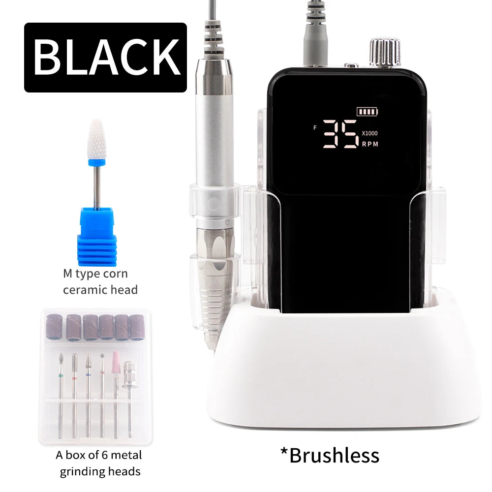 Rechargeable Brushless Nail Drill Machine, 35000RPM Cordless Electric Manicure Tool - Bond Well Supplies