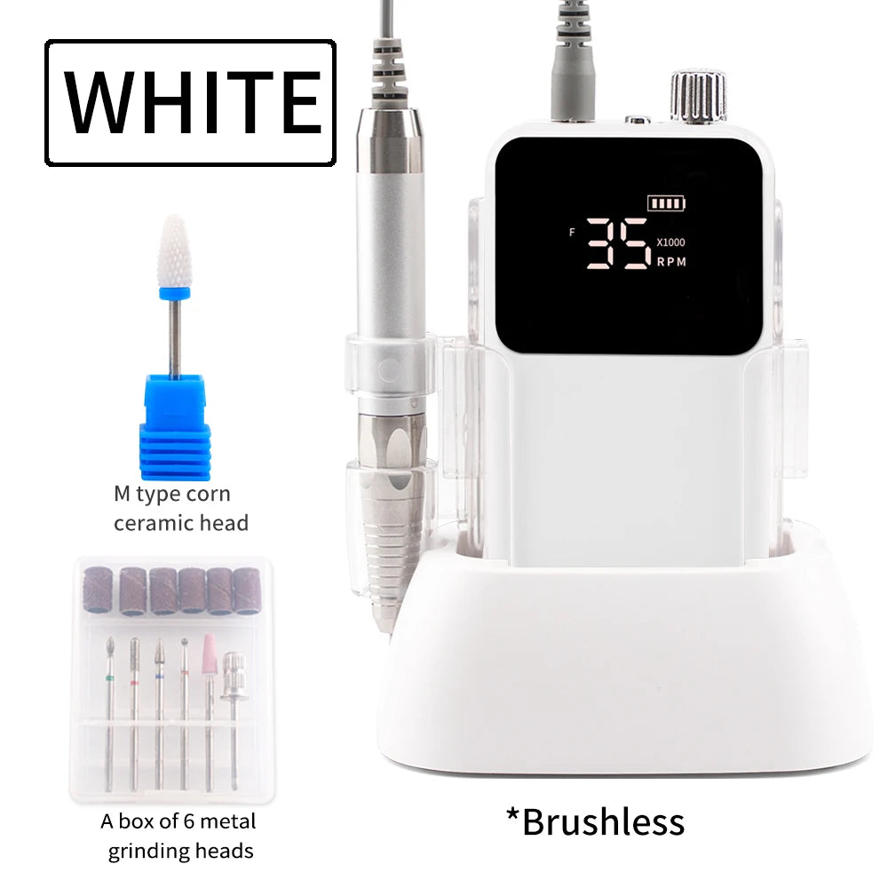 Rechargeable Brushless Nail Drill Machine, 35000RPM Cordless Electric Manicure Tool - Bond Well Supplies