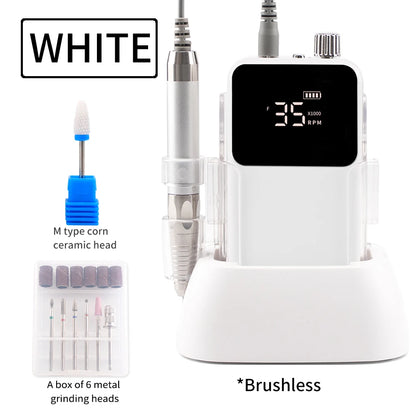 Rechargeable Brushless Nail Drill Machine, 35000RPM Cordless Electric Manicure Tool - Bond Well Supplies
