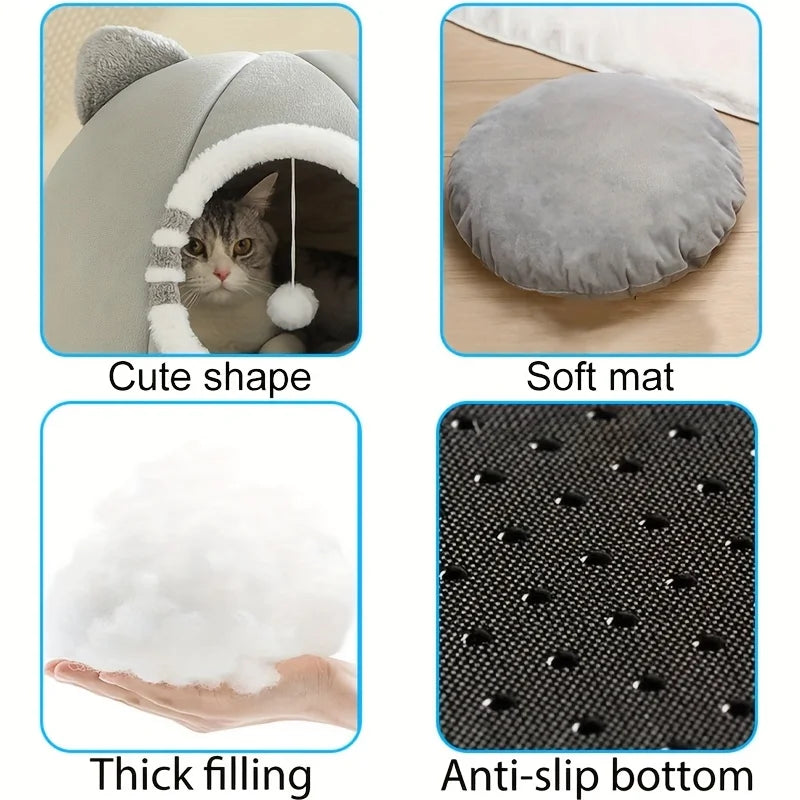 Cozy Cat Bed Cave, Soft Pet House with Removable-Style Mat for Indoor Cats & Small Pets - Bond Well Supplies