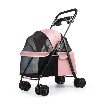 Foldable Dog & Cat Stroller, 4-Wheel Pet Carrier with Visible Window, Breathable Mesh and Cup Holder